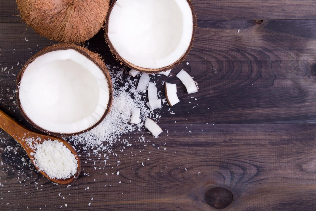 Coconut halves with shell